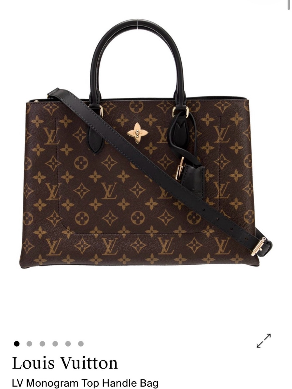 Louis Vuitton Monogram Flower Tote with Black Leather Trim and Gold Hardware